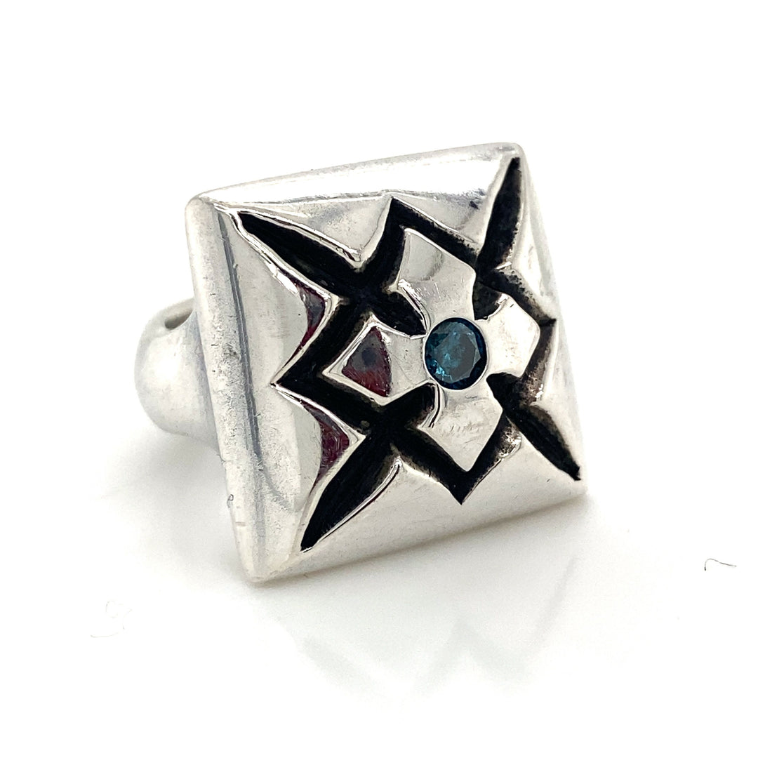 Heavy Sterling Silver rin with Blue Diamond
