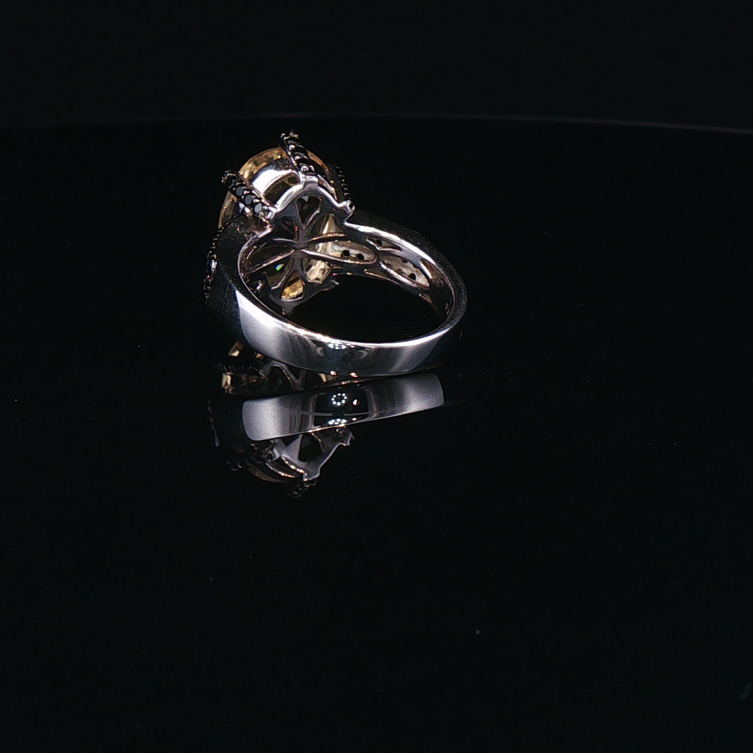 Oval Citrine and Black Spinel Solitaire Ring in Sterling Silver
