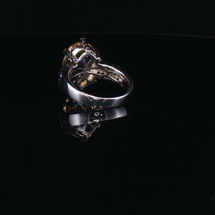 Oval Citrine and Black Spinel Solitaire Ring in Sterling Silver