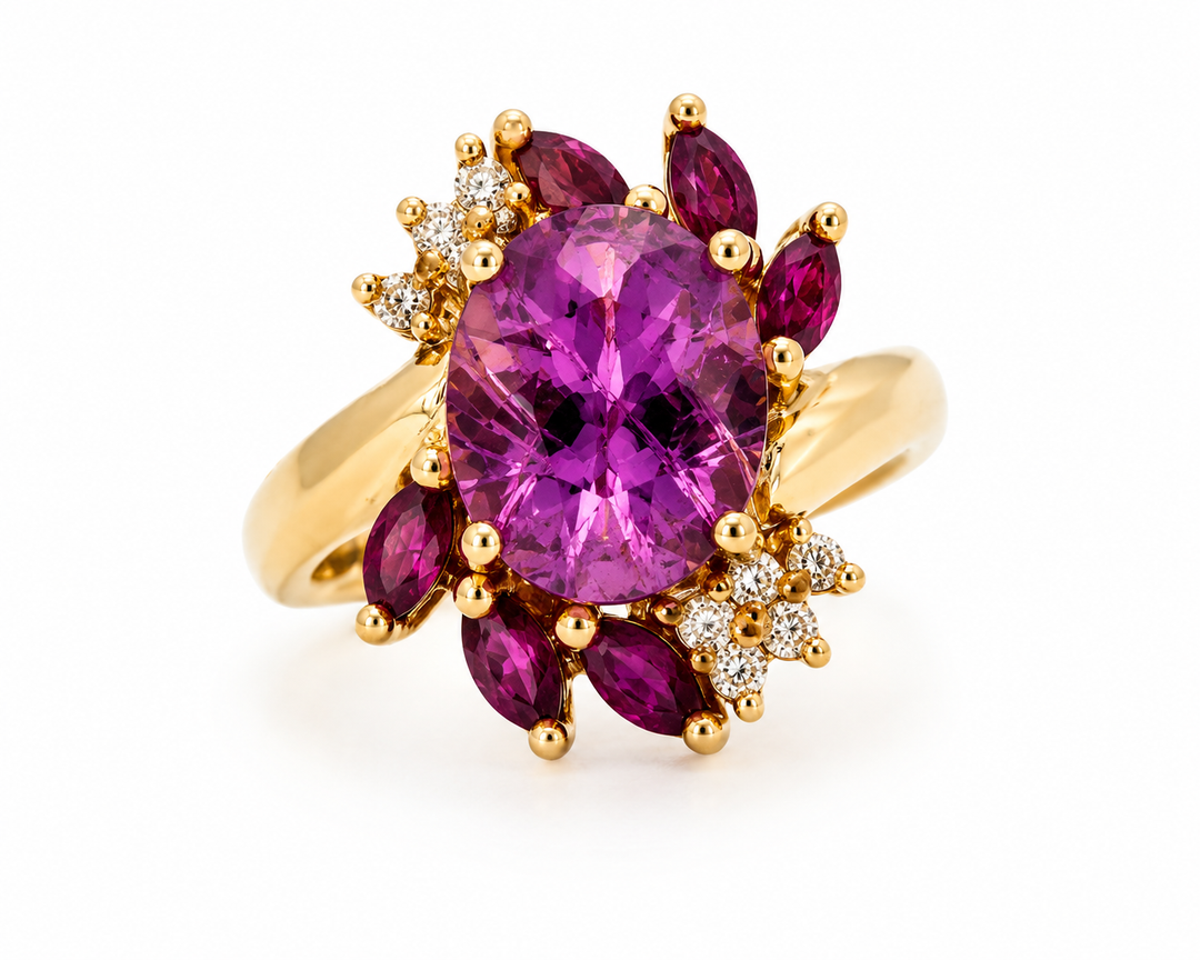 Amethyst and Diamond Accent Cluster Cocktail Ring in 14k Yellow Gold