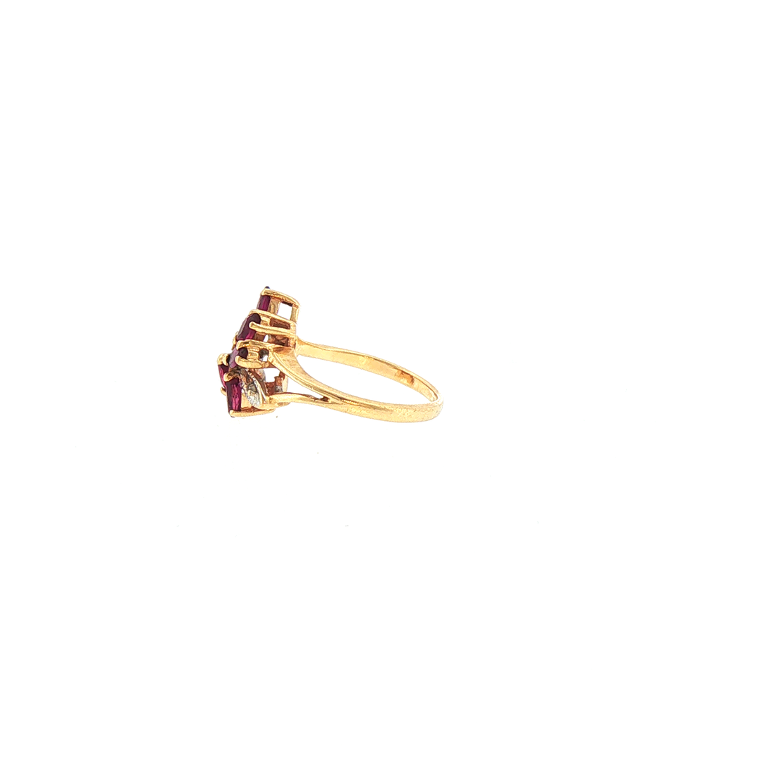 14k Yellow Gold Ruby & Diamond Floral Cocktail Ring