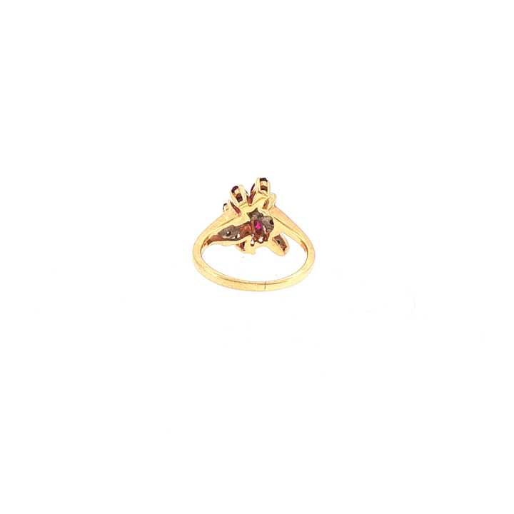 14k Yellow Gold Ruby & Diamond Floral Cocktail Ring