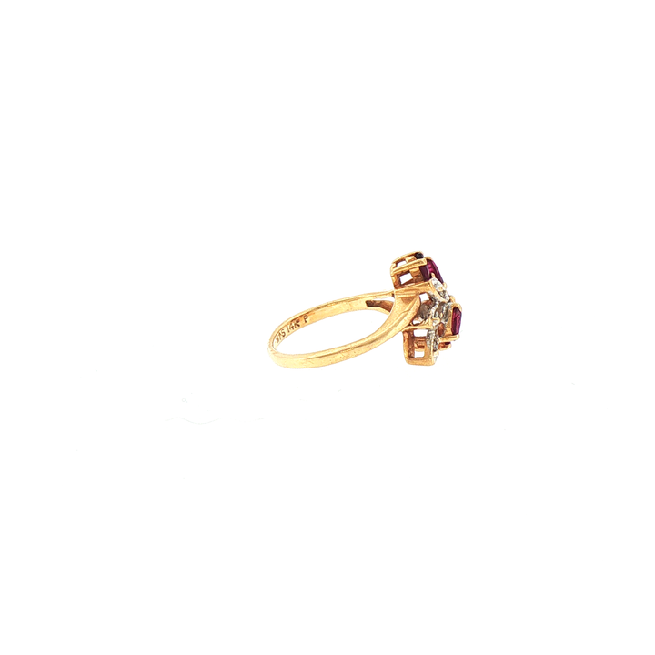 14k Yellow Gold Ruby & Diamond Floral Cocktail Ring