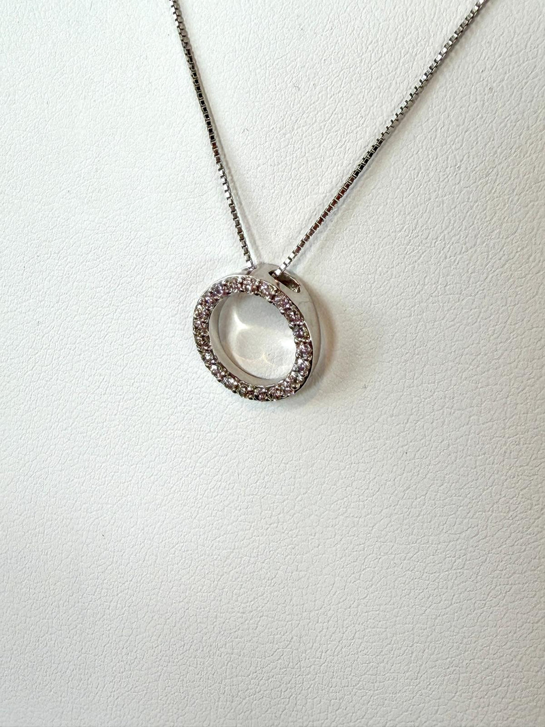 14k White Gold Diamond Pendant with 925 Silver Box Chain