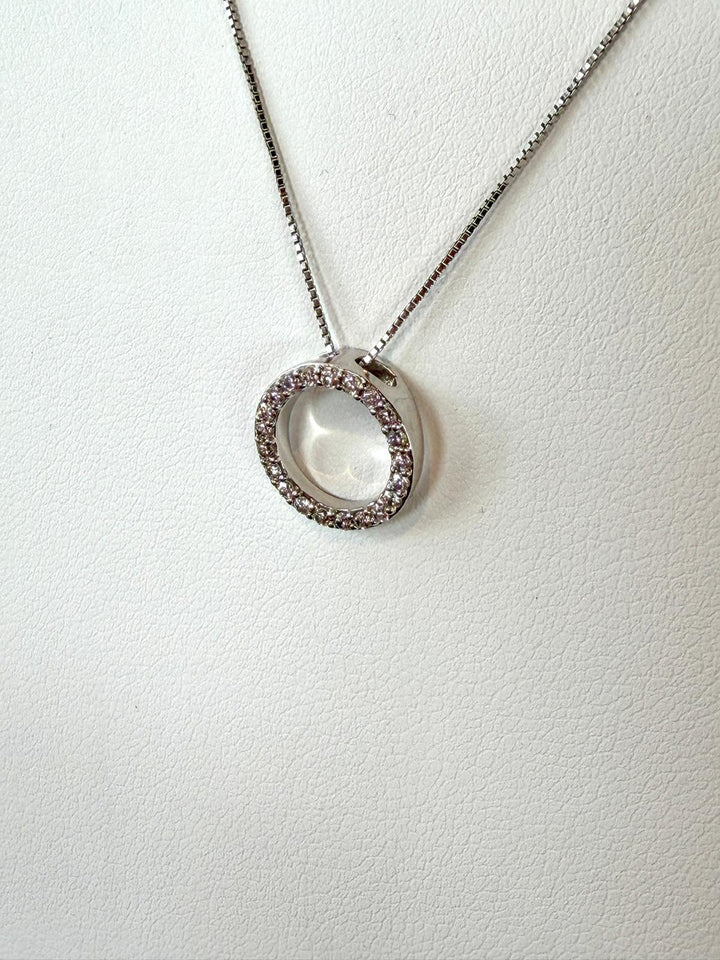 14k White Gold Diamond Pendant with 925 Silver Box Chain
