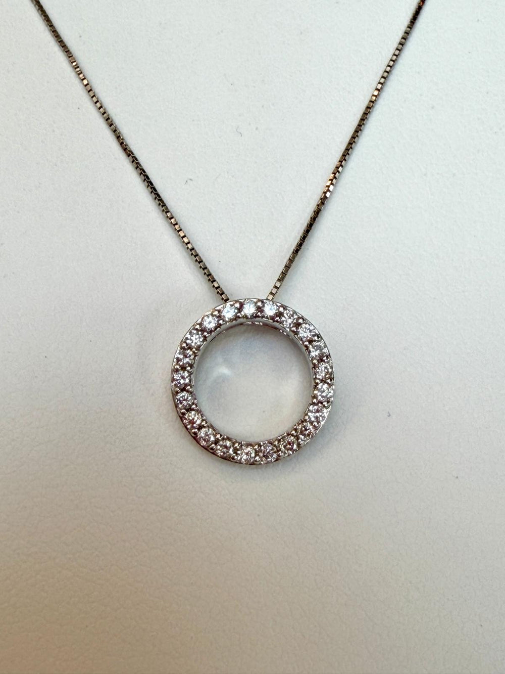 14k White Gold Diamond Pendant with 925 Silver Box Chain