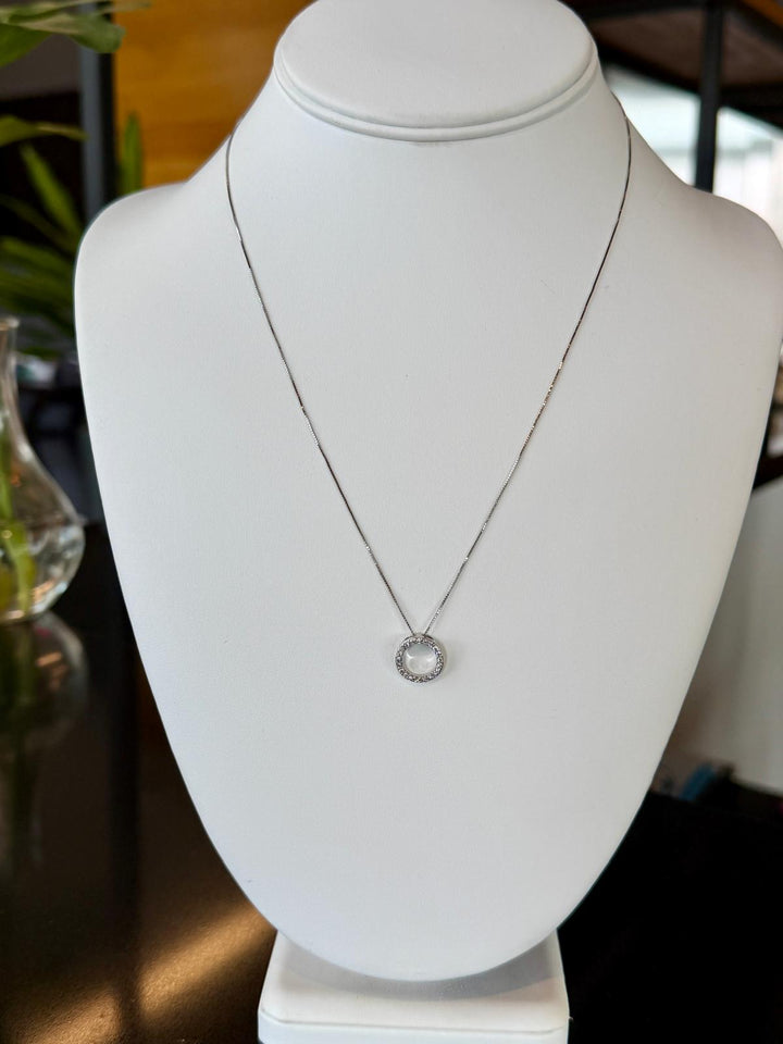 14k White Gold Diamond Pendant with 925 Silver Box Chain