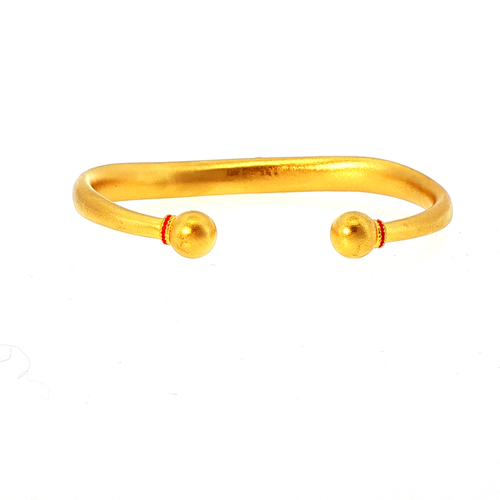 24k Yellow Gold Open Cuff Bangle with Enamel Floral Motif