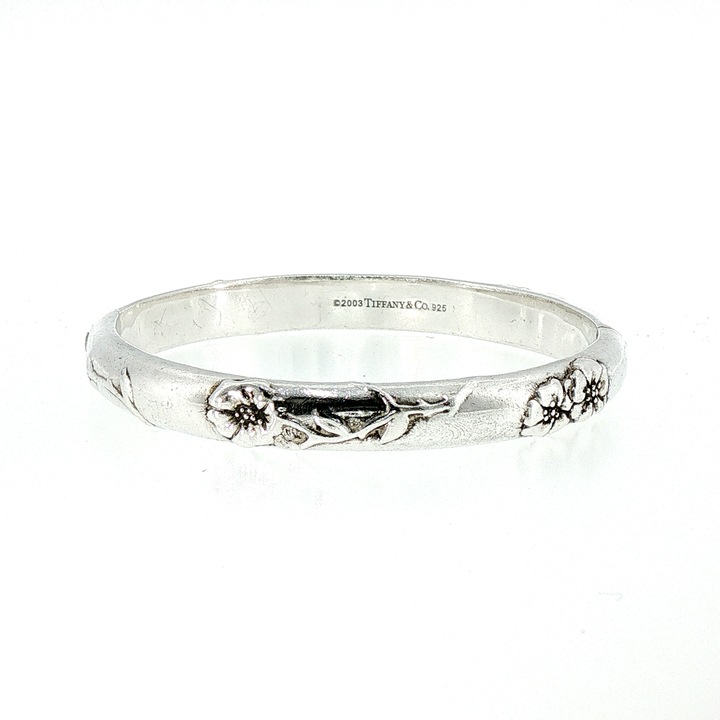 Vintage Tiffany & Co. "Nature" Silver Floral Motif Bangle Bracelet