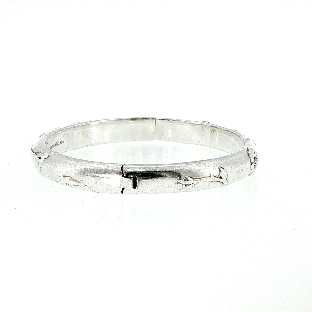 Vintage Tiffany & Co. "Nature" Silver Floral Motif Bangle Bracelet