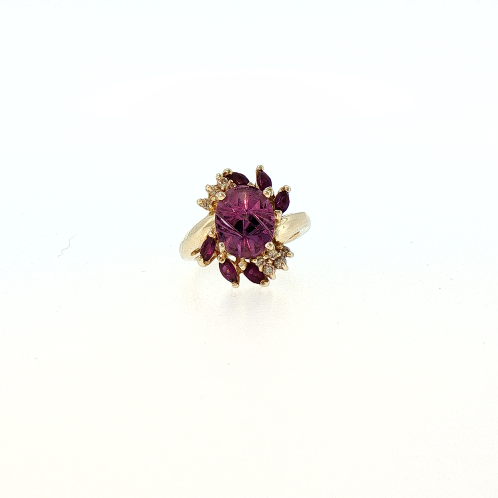 Amethyst and Diamond Accent Cluster Cocktail Ring in 14k Yellow Gold