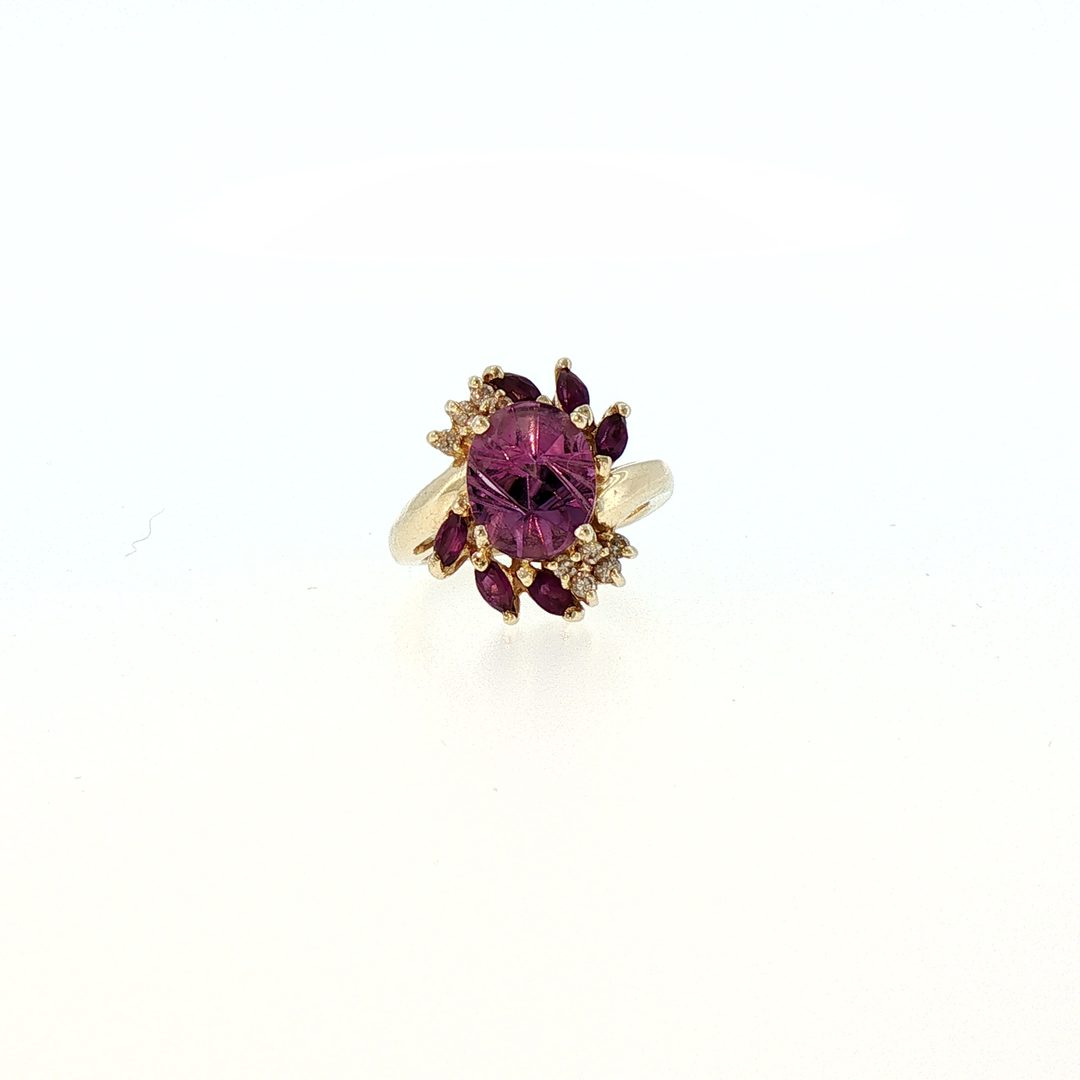 Amethyst and Diamond Accent Cluster Cocktail Ring in 14k Yellow Gold