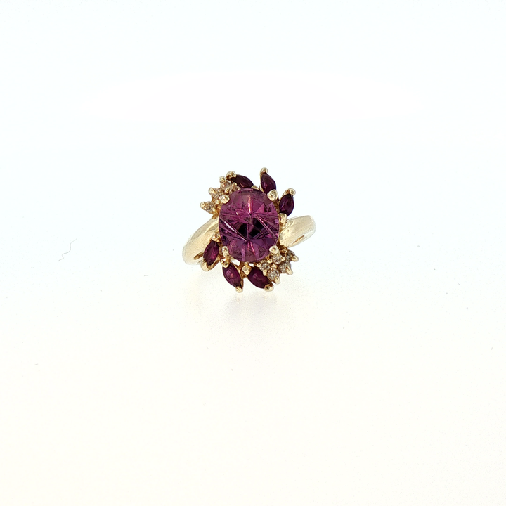 Amethyst and Diamond Accent Cluster Cocktail Ring in 14k Yellow Gold