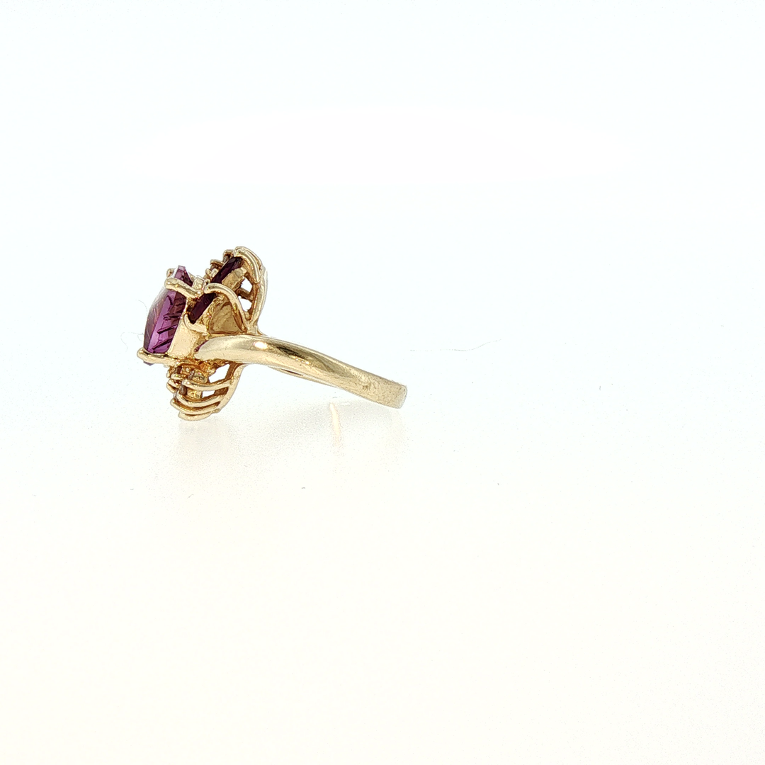 Amethyst and Diamond Accent Cluster Cocktail Ring in 14k Yellow Gold