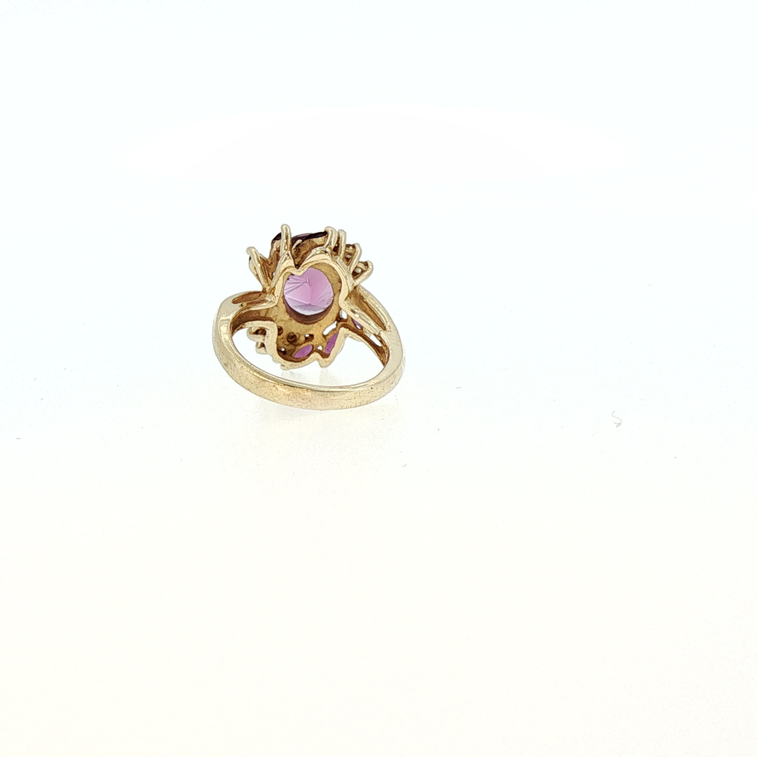 Amethyst and Diamond Accent Cluster Cocktail Ring in 14k Yellow Gold