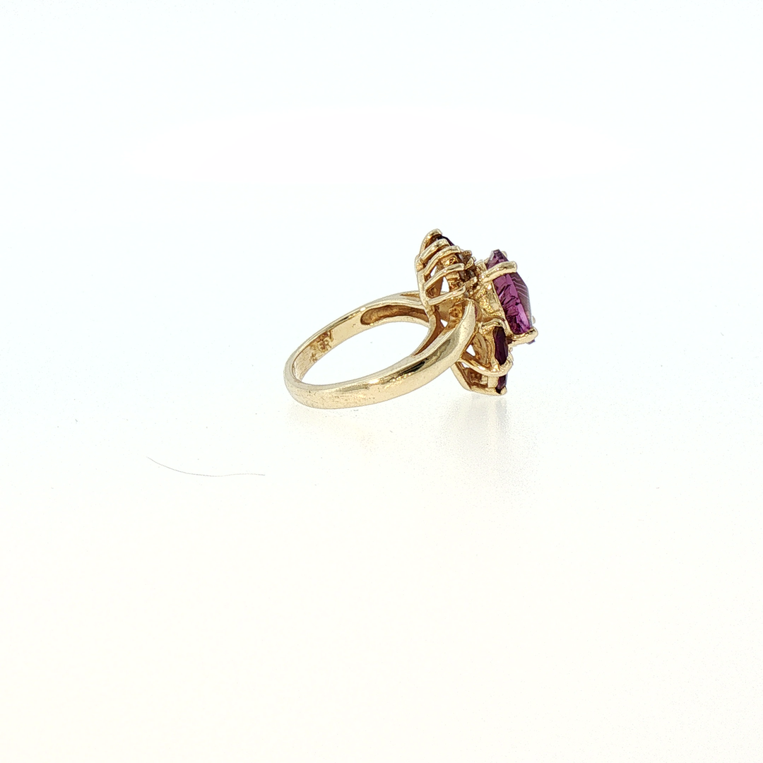 Amethyst and Diamond Accent Cluster Cocktail Ring in 14k Yellow Gold