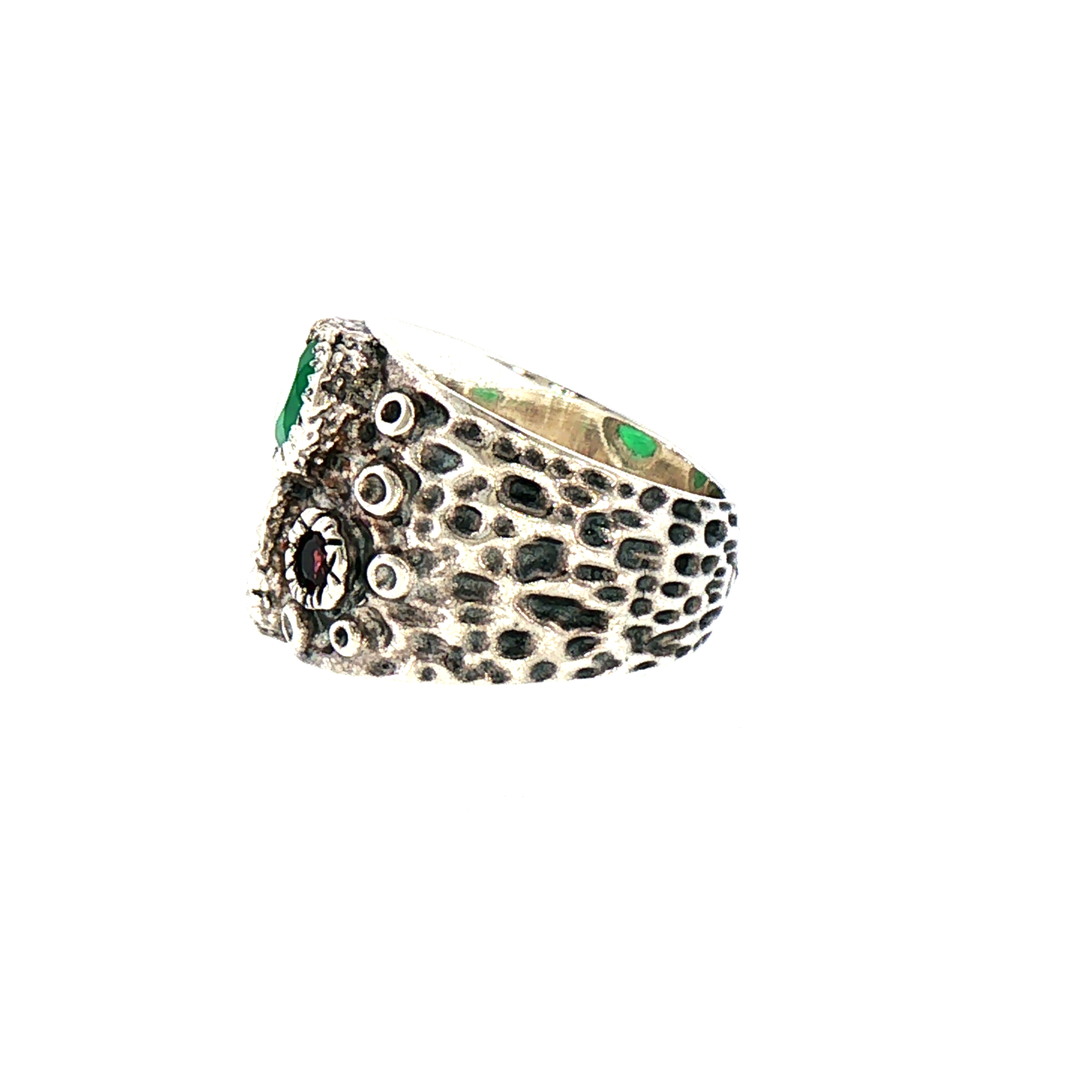 Textured  Sterling Silver Emerald, Amethyst and Garnet Ring