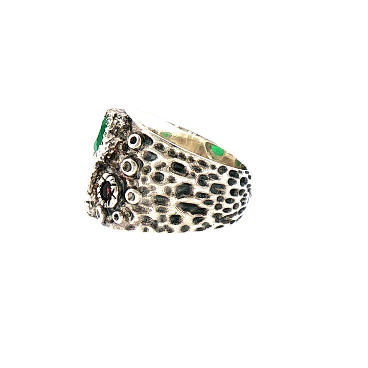 Textured  Sterling Silver Emerald, Amethyst and Garnet Ring