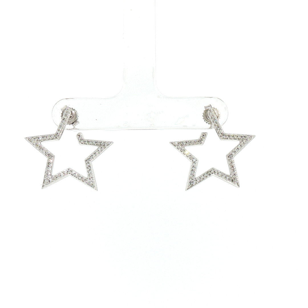 Diamond Open Star Silhouette Stud Earrings in 10k White Gold