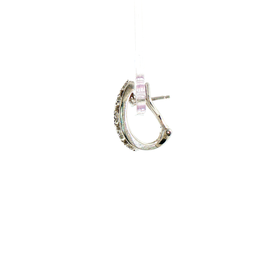 14k White Gold Chocolate Brown Diamond Halo Hoop Earrings