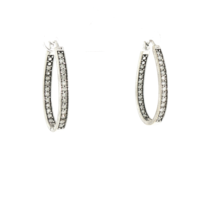 Diamond Inside Out Oval Hoop Earrings in 10k White Gold