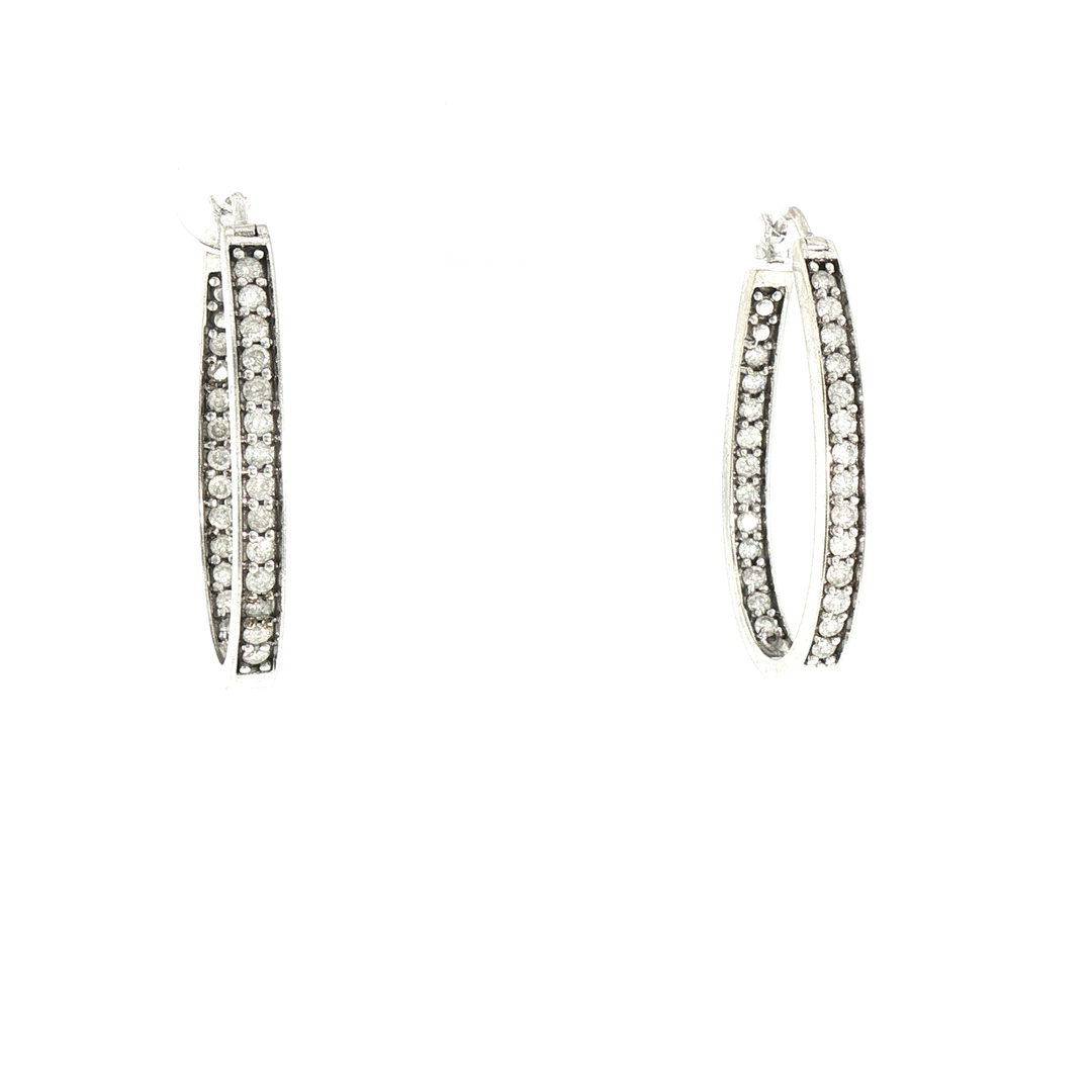 Diamond Inside Out Oval Hoop Earrings in 10k White Gold