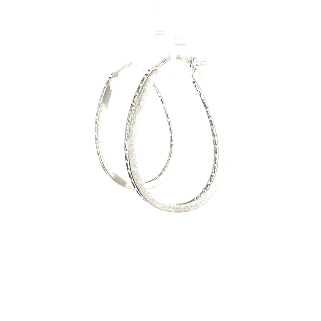 Diamond Inside Out Oval Hoop Earrings in 10k White Gold