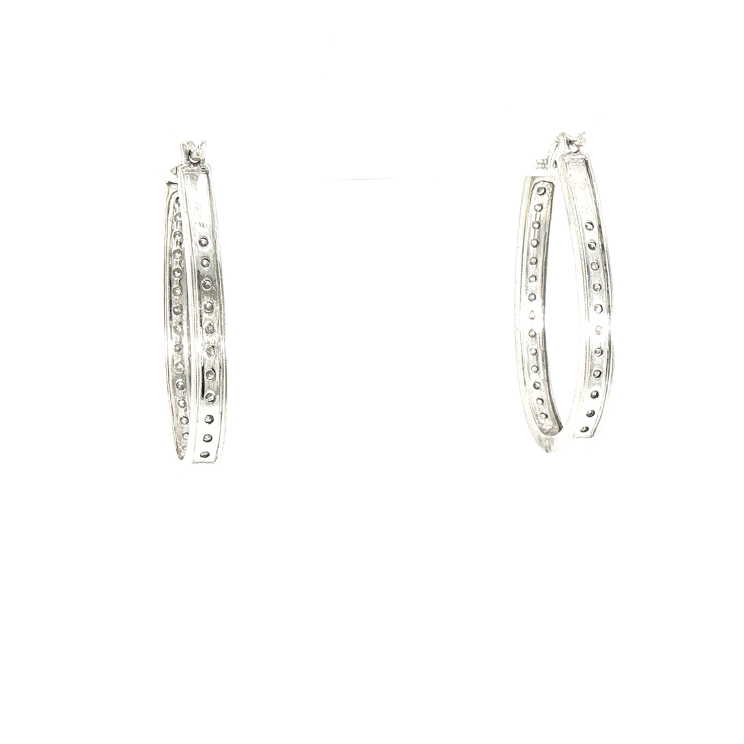 Diamond Inside Out Oval Hoop Earrings in 10k White Gold