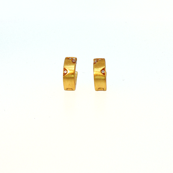 18k Yellow Gold Diamond Accent Matte Hoop Earrings