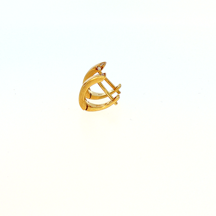 18k Yellow Gold Diamond Accent Matte Hoop Earrings