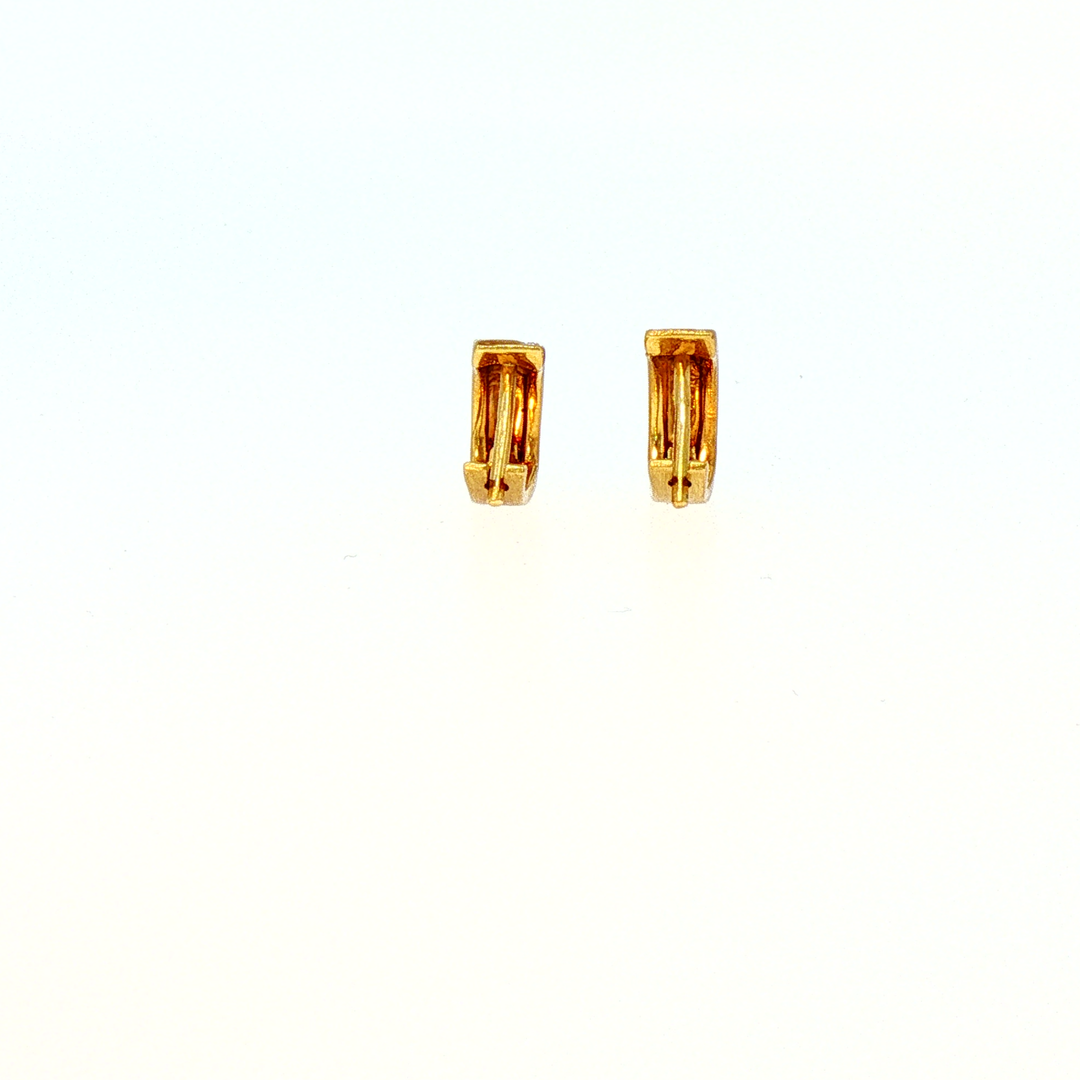 18k Yellow Gold Diamond Accent Matte Hoop Earrings