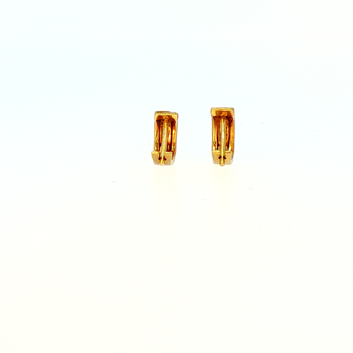 18k Yellow Gold Diamond Accent Matte Hoop Earrings
