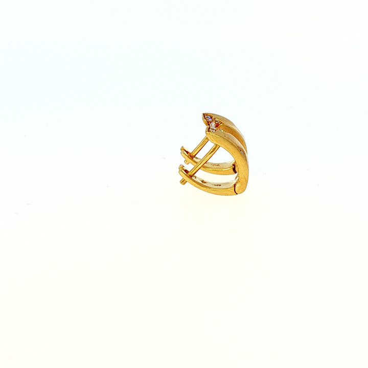 18k Yellow Gold Diamond Accent Matte Hoop Earrings