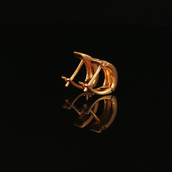 18k Yellow Gold Diamond Accent Matte Hoop Earrings