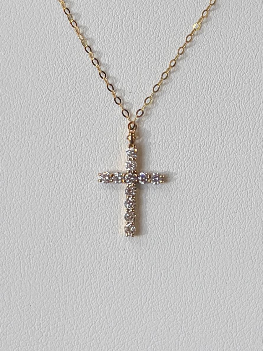 18k Yellow Gold Diamond Cross Necklace
