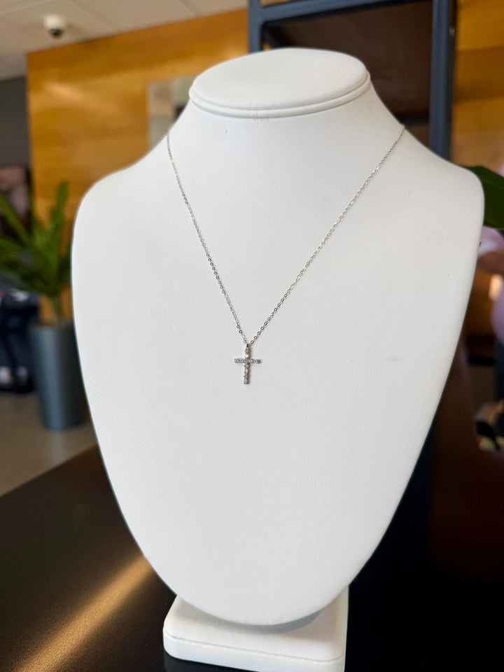 18k White Gold Diamond Cross Necklace