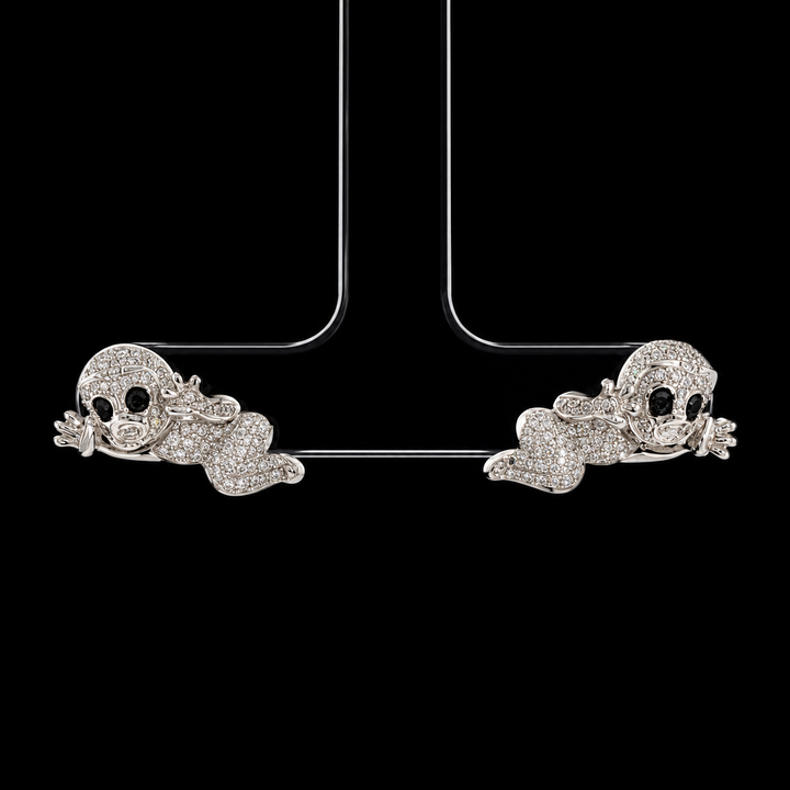 Casper the Friendly Ghost Diamond and Gold Earrings