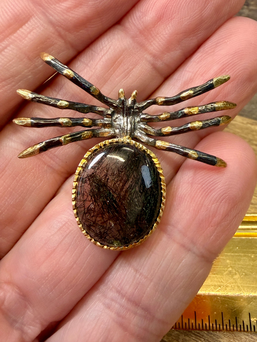 Rutilated Quartz Silver 18k Spider Pendant