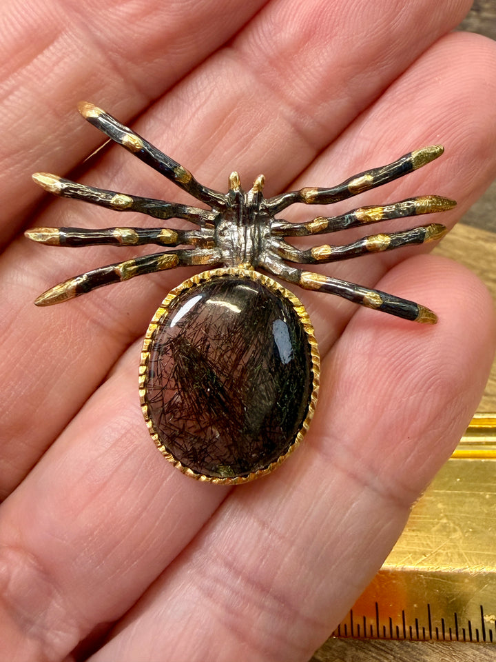 Rutilated Quartz Silver 18k Spider Pendant