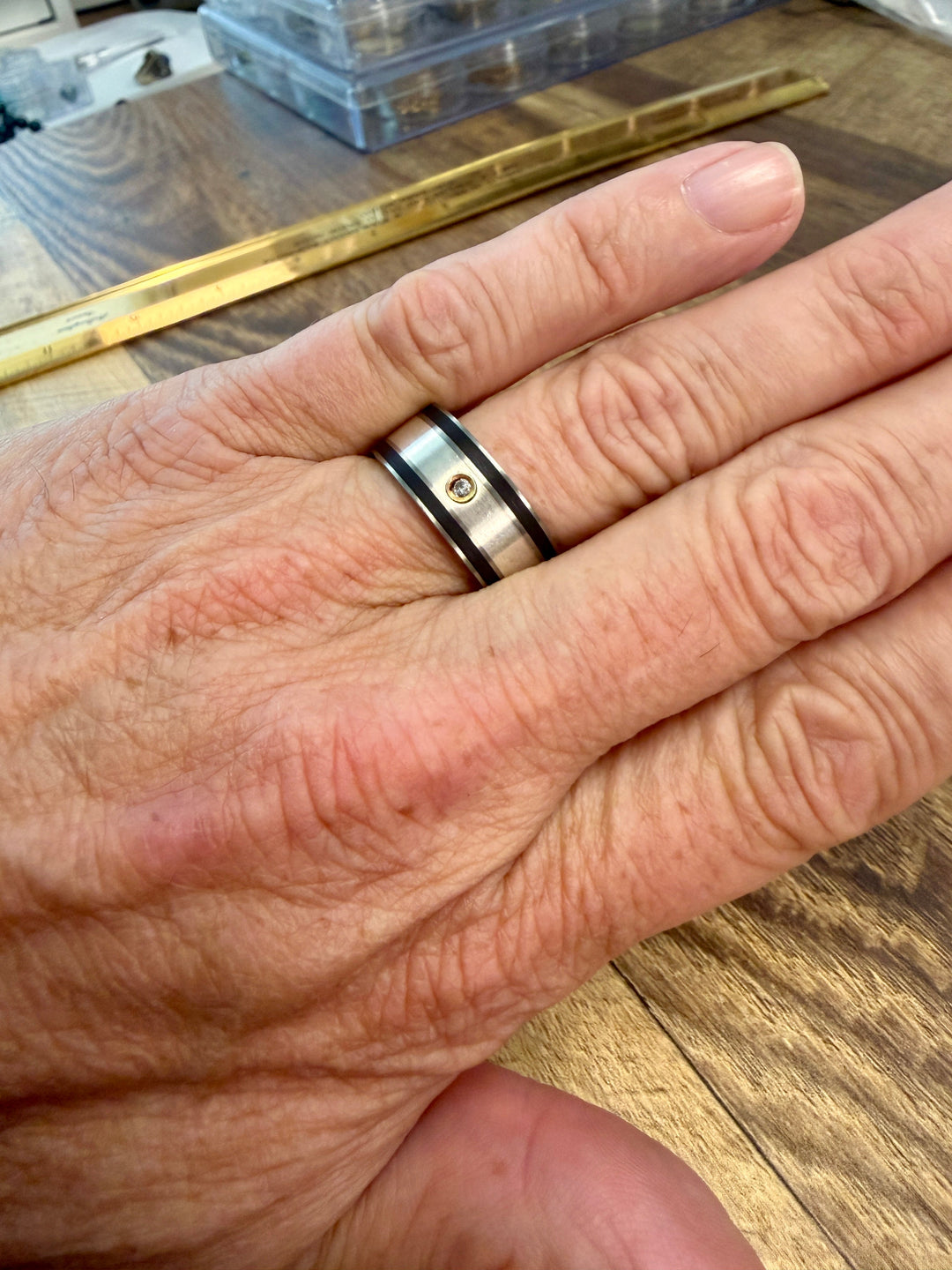 Titanium / Silver Men's Diamond Ring