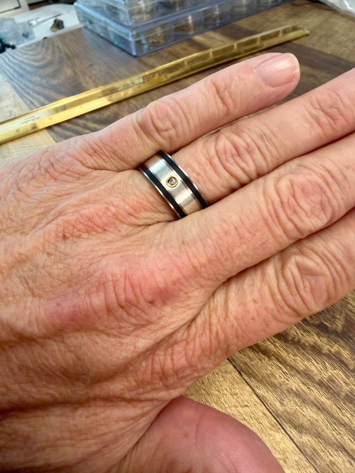 Titanium / Silver Men's Diamond Ring