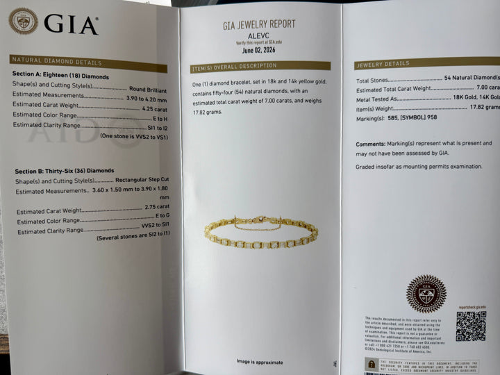 Yellow Gold Alternating Round and Baguette Diamond Tennis Bracelet