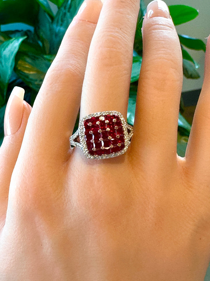 Ruby and Diamond Checkerboard Ring