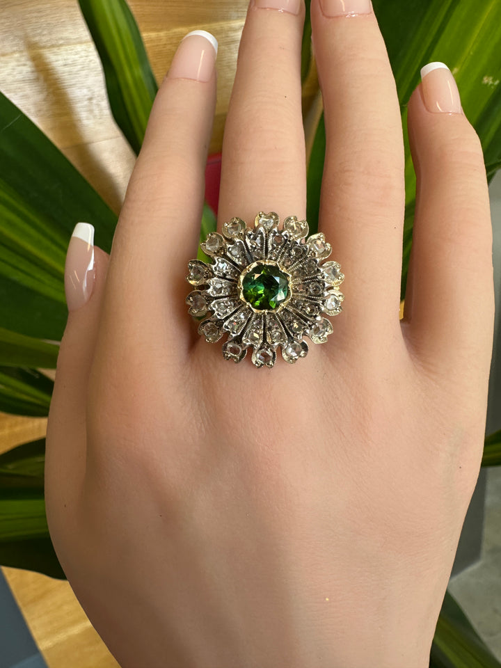Early 1900's Diamond and Tsavorite Ring