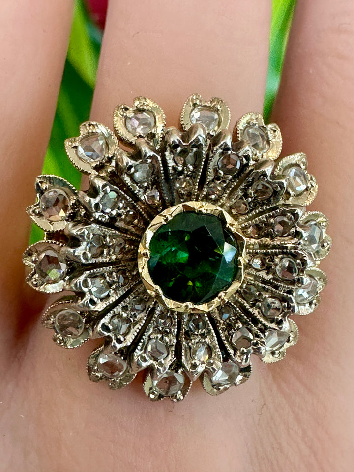 Early 1900's Diamond and Tsavorite Ring