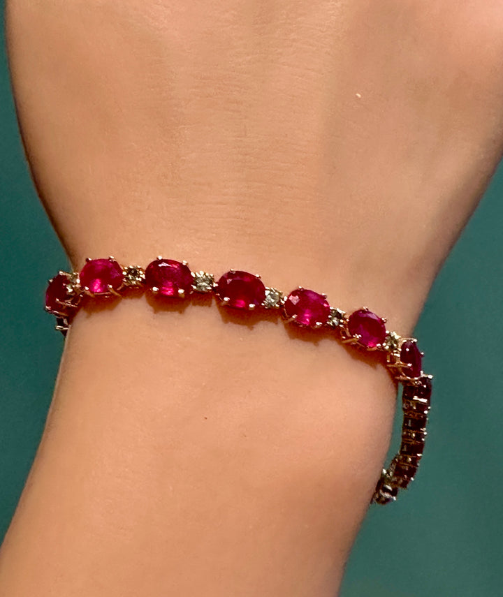 Natural Ruby and Diamond Bracelet in 14k Rose Gold