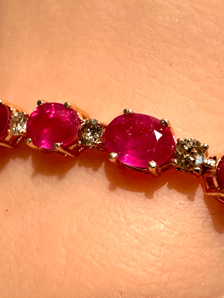 Natural Ruby and Diamond Bracelet in 14k Rose Gold