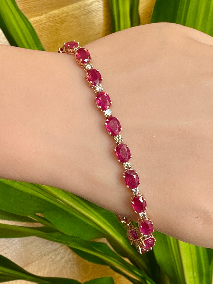 Natural Ruby and Diamond Bracelet in 14k Rose Gold