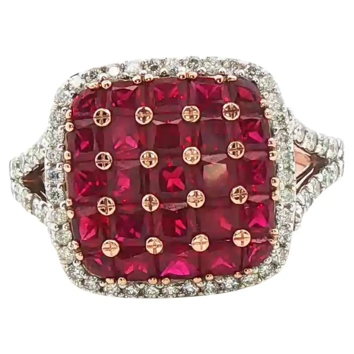 14k Rose Gold Checkerboard Ruby Cocktail Ring