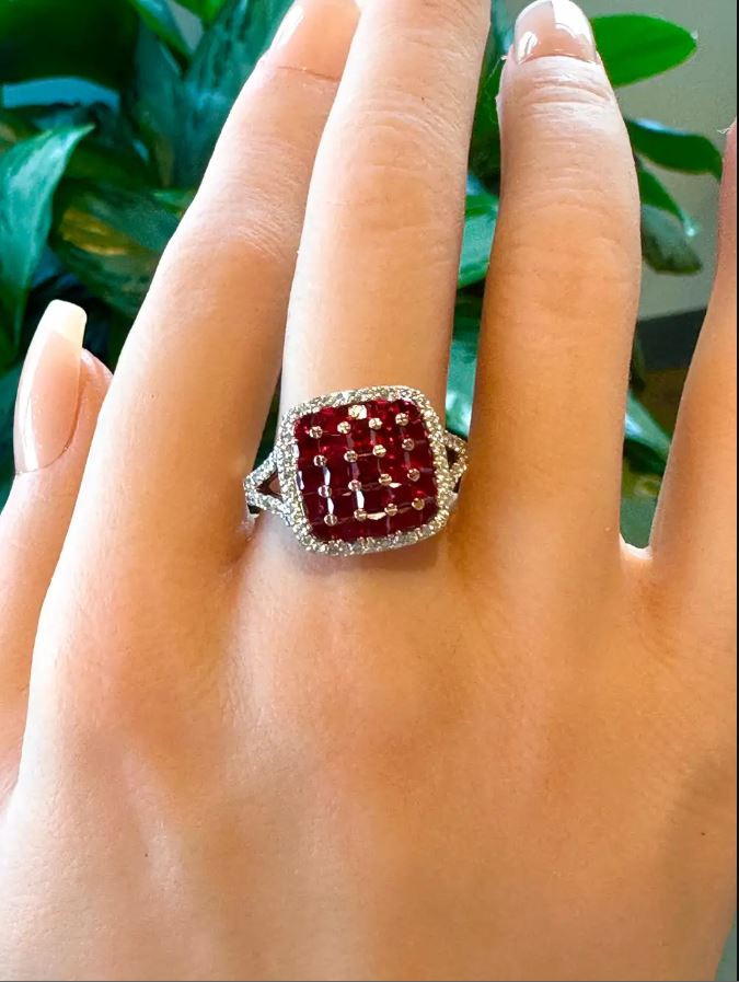 14k Rose Gold Checkerboard Ruby Cocktail Ring